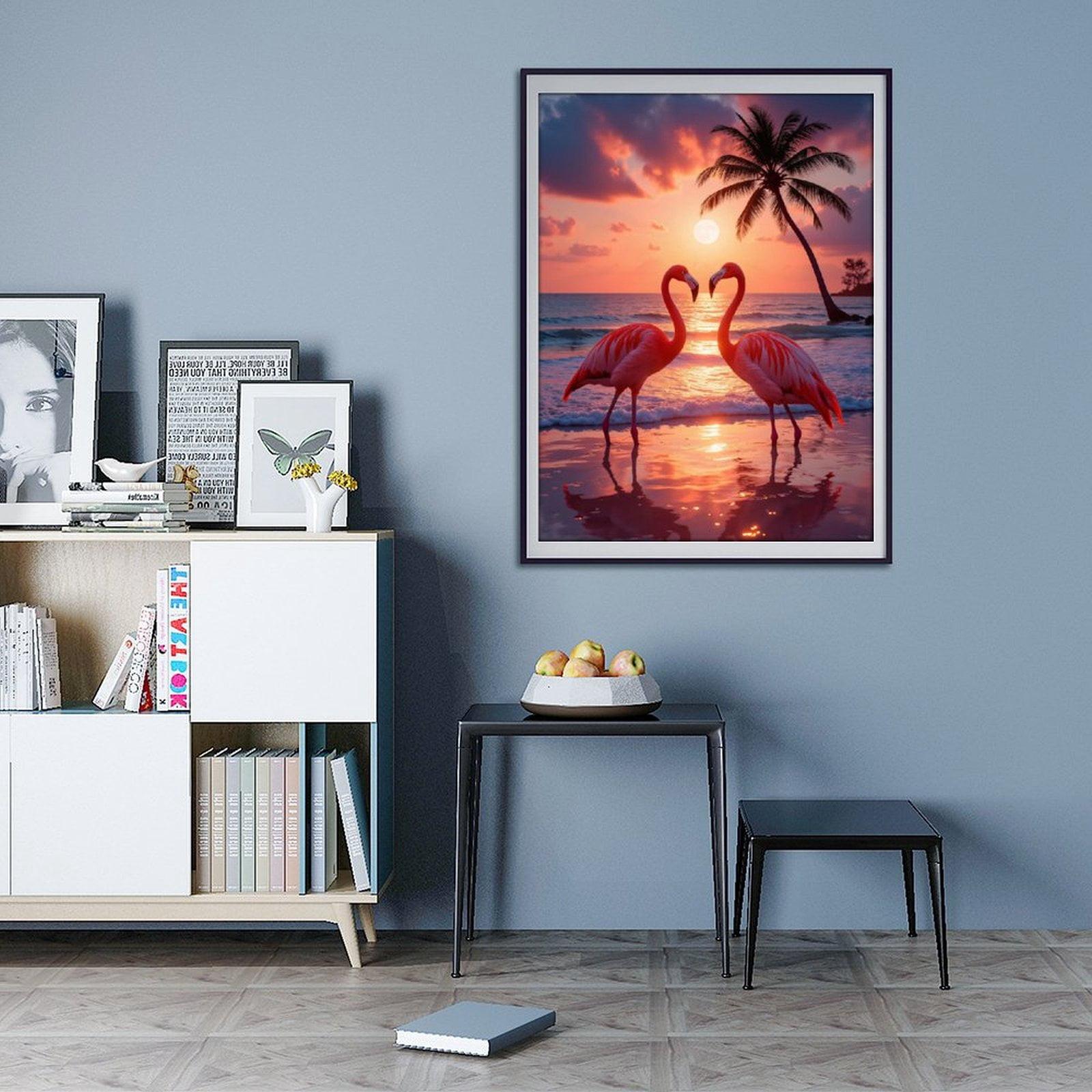 Diamond Art Kit for Adults, Tropical Flamingos Sunset Beach Diamond Painting for Adults Beginners, DIY Diamond Art Painting Kits, 5D Diamond Painting Crafts for Home Decor 12x16 Frameless