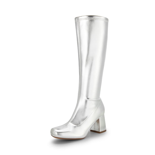 Botas DREAM PAIRS Gogo con Punta Cuadrada y Tacón Grueso Plateadas
