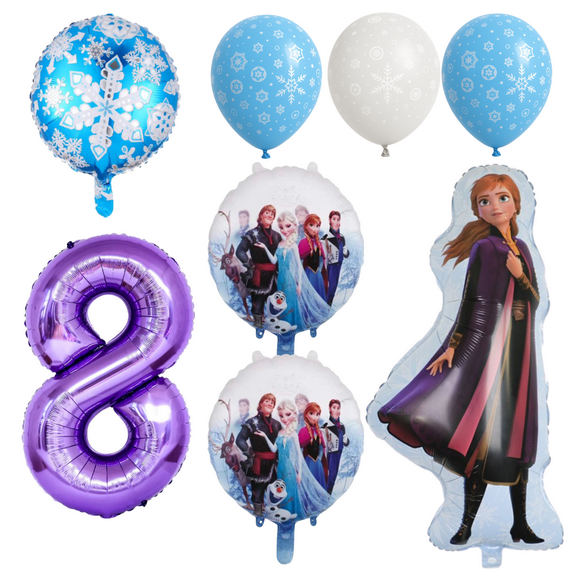 Frozen 8th Birthday Party Balloons Set Anna Elsa Olaf Blue Purple balloons