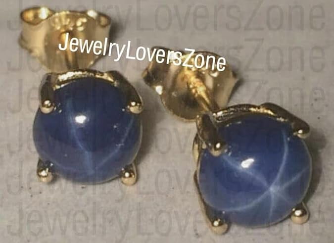 Blue Star Sapphire Stud Earrings 925 Sterling Silver Round Cut Sapphire Earrings for Women