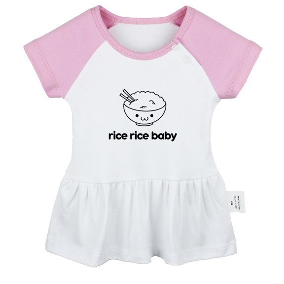 Rice Rice Baby Funny Dresses For Baby, Newborn Babies Skirts, Infant Princess Dress, 0-24M Kids Graphic Clothes (Pink Raglan Dresses, 6-12 Months)