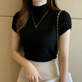 thumbnail image 4 of Basic Knit turtleneck Women T Shirt Summer Spring Ribbed Cotton Pullover Tops Soft Female Short Sleeves Tshirt, 4 of 4