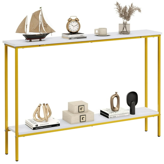 Gymax Table Console d'Entrée Étroite de 44 Pieds' avec Tablette et Deux Trousses Anti-Basculement Blanc