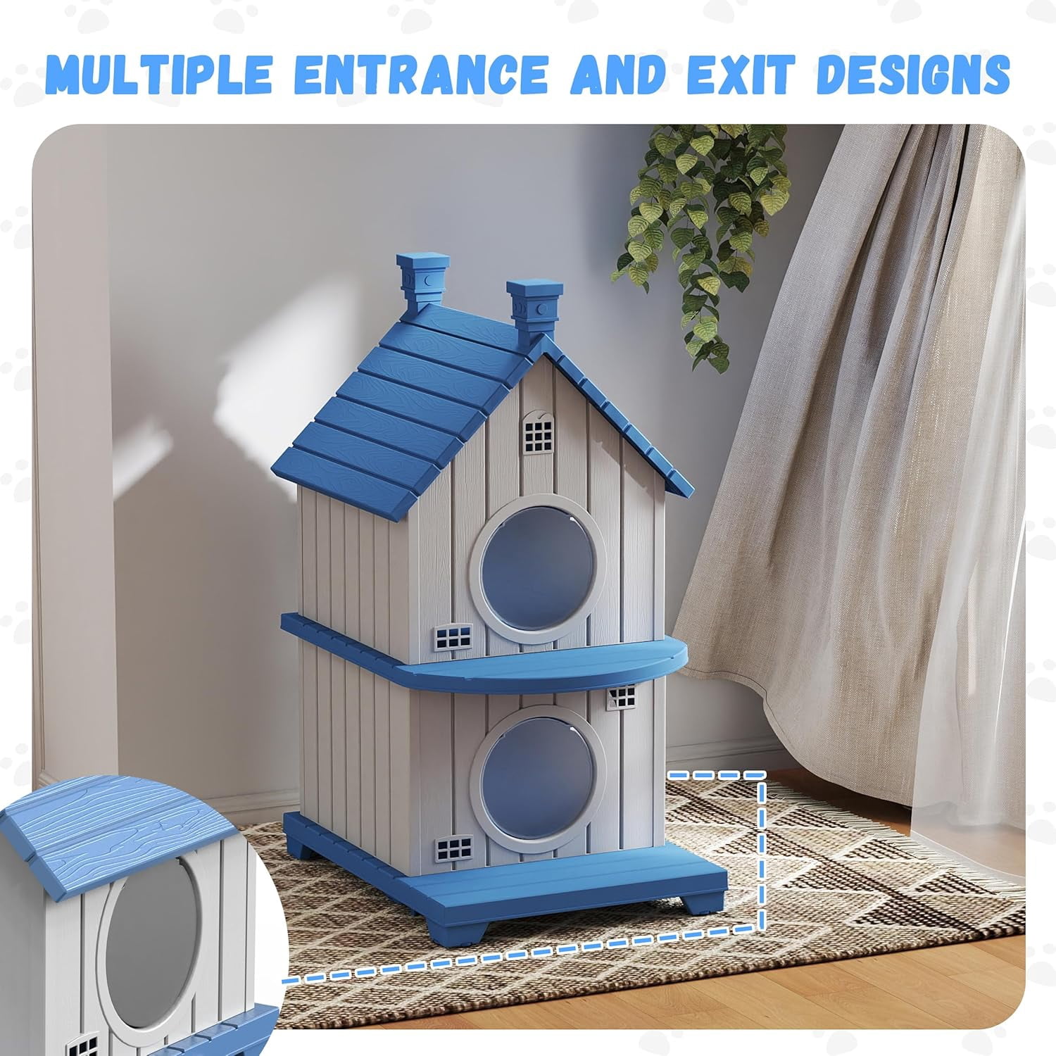 Joxxoaa Outdoor resin weatherproof cat house,ventilated and insulated for Cats,Kittens,Puppies,washable,easy to assemble,scratch and bite-resistant,non-stick to hair (blue)