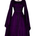 thumbnail image 4 of Qarigey Vestido maxi con cinturón de fiesta de manga larga y cuello para mujer Disfraz de Halloween Cosplay Vestidos púrpura XL, 4 of 4