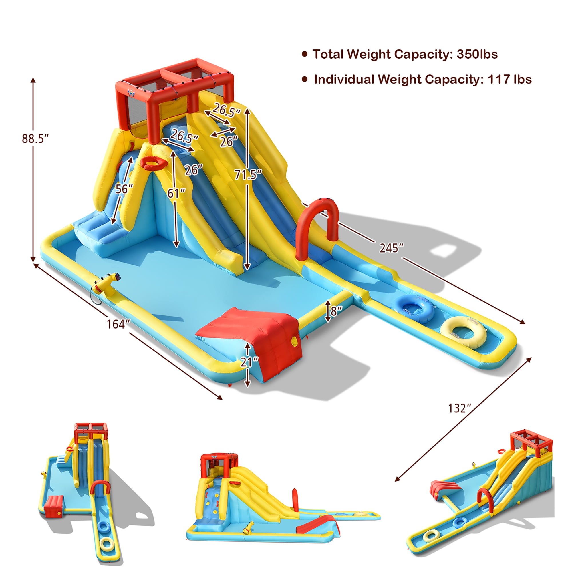 Costway 7 in 1 Inflatable Dual Slide Water Park Climbing Bouncer W/ 950W Blower