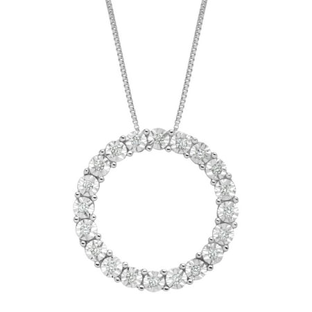1/10 ct Diamond Circle Pendant Necklace in 14kt White Gold