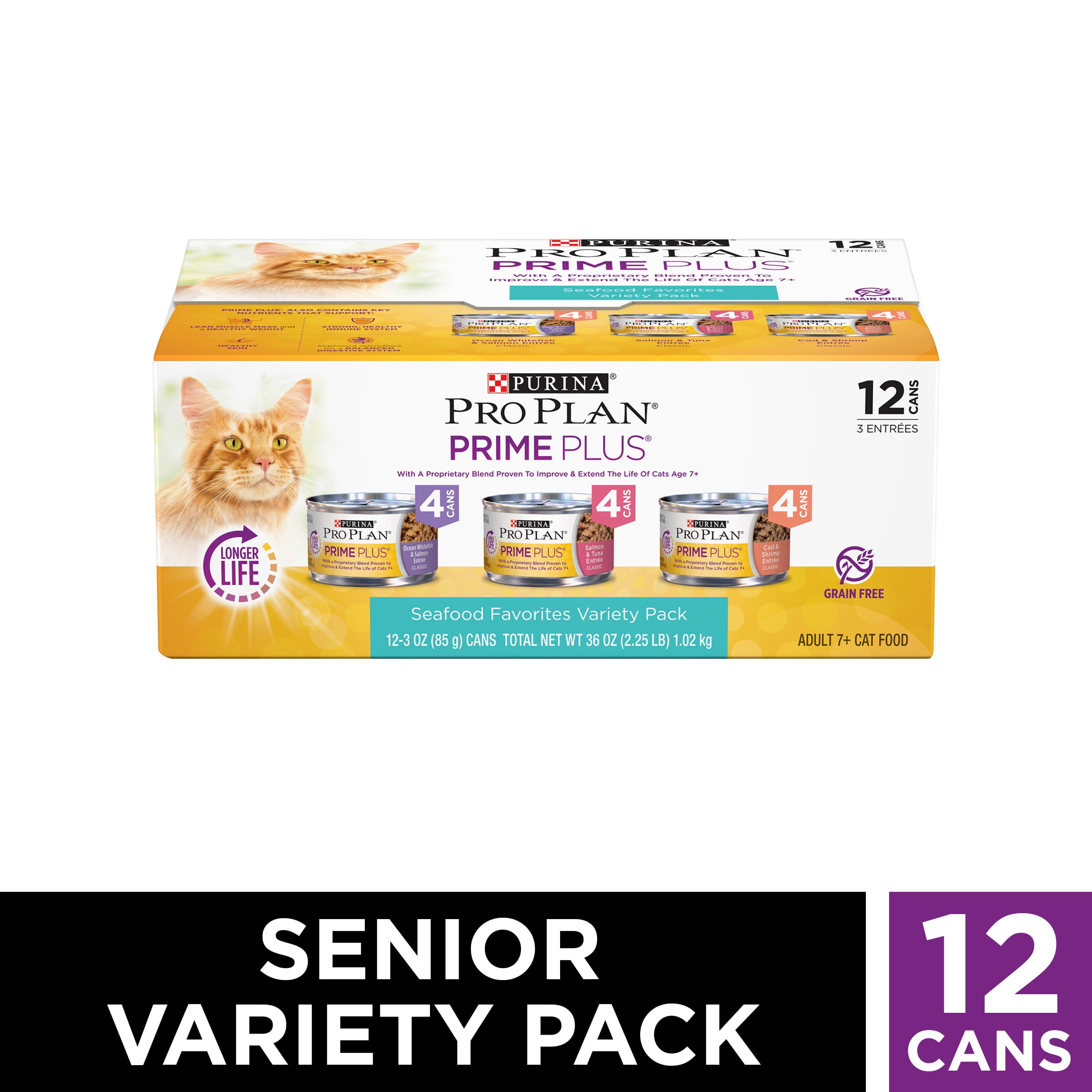 (12 Pack) Purina Pro Plan Grain Free Senior Pate Wet Cat Food Variety