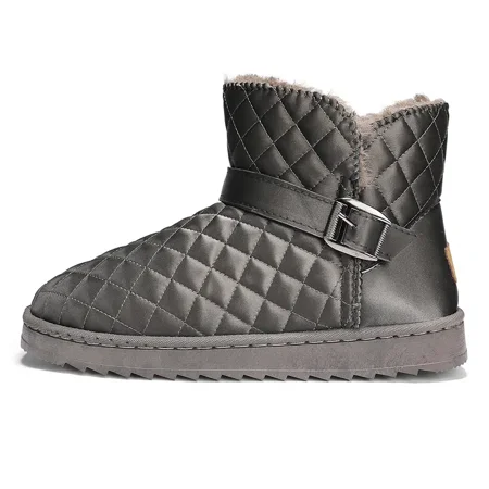 Mens Warm Fleece Thermal Snow Boots Plush Lightweight Anti-Skid Ankle Boots Outdoor Comfortable Shoes With Buckle Decor Mens Footwear