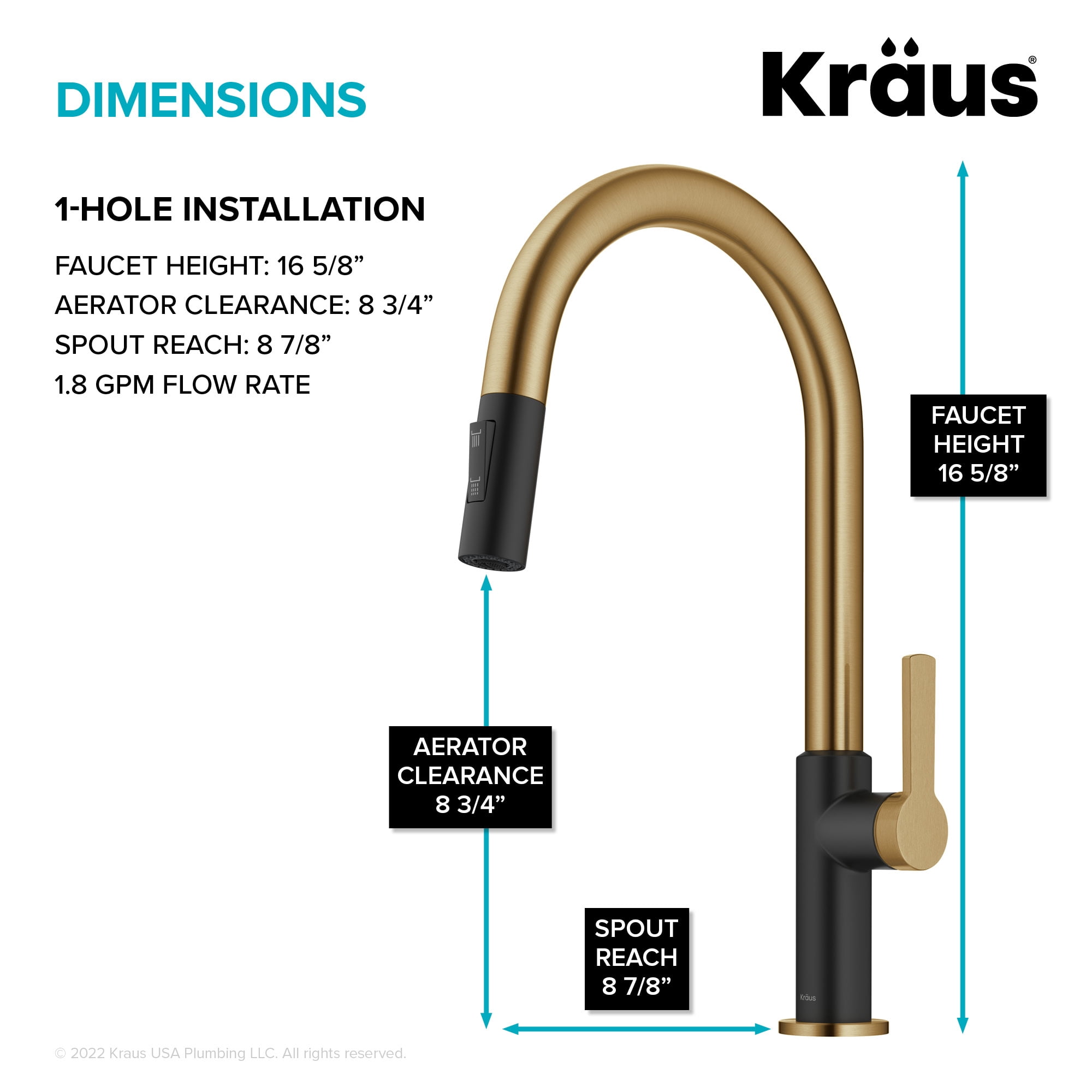 KRAUS Oletto Single Handle Pull Down Kitchen Faucet in Spot-Free Brushed Brass / Matte Black