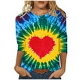 thumbnail image 2 of VgaVtl Tshirts Shirts for Women Valentines Day 3/4 Sleeve Pink Ladies Plus Size Tops Tie-Dye Casual Pullover Vacation Loose Tops, 2 of 5