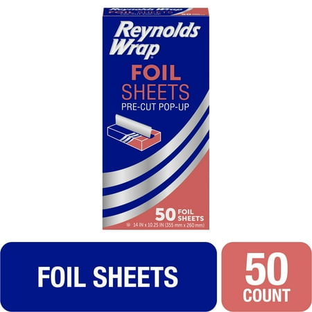 Reynolds Wrap Pre-Cut Pop-Up Aluminum Foil Sheets, 14 x 10.25 inches, 50 Sheets