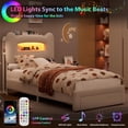 thumbnail image 4 of QinaQin Base de cama individual con cajón, cabecera tapizada con espacio de almacenamiento, luces LED RGB y estación de carga, soporte de madera resistente, no requiere box spring, 4 of 7