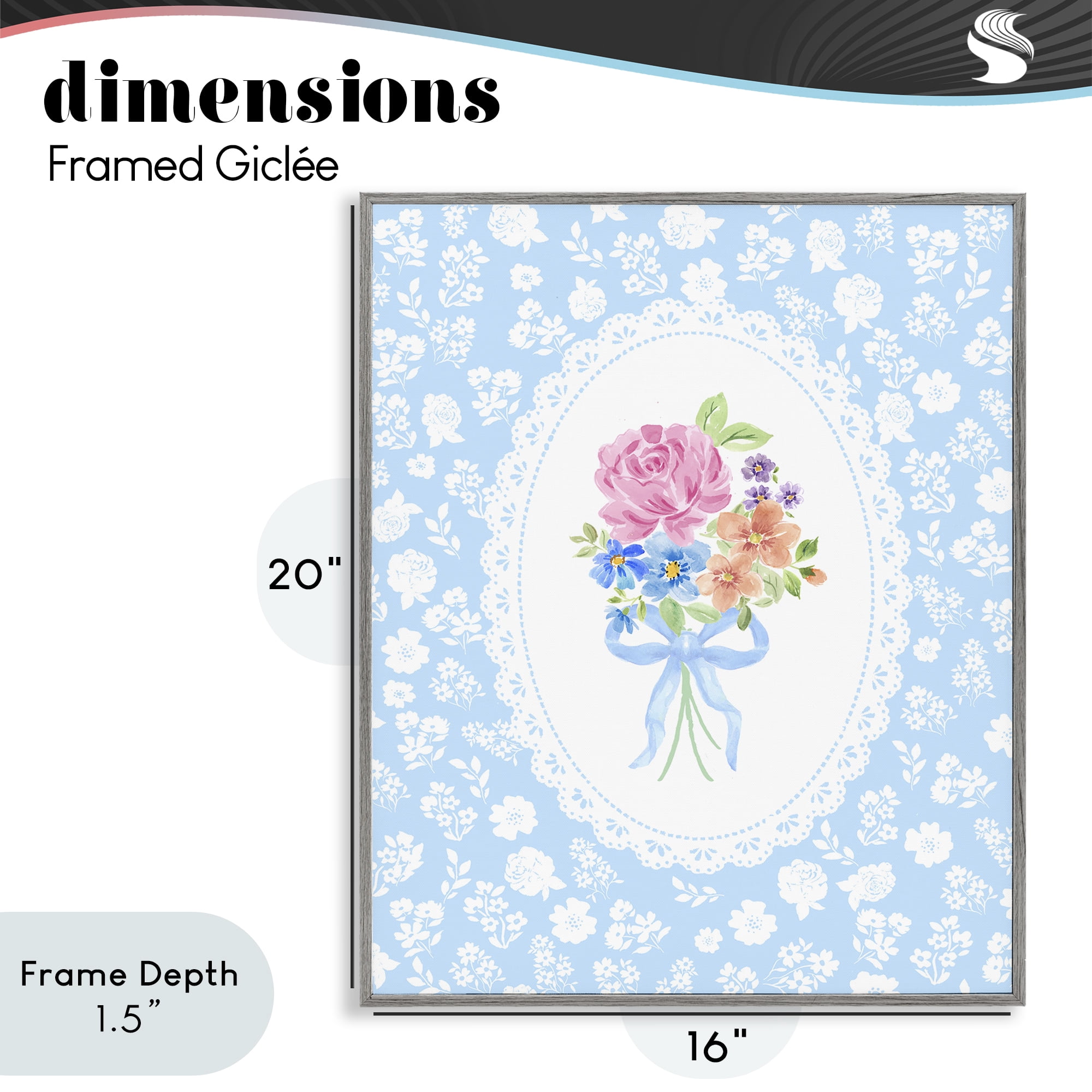 Stupell Industries Blue Feminine Bouquet Gray Framed Giclee Art, design by Corinne Haig