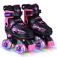 thumbnail image 1 of Gymax Patins à Roulettes pour Enfants 4 Tailles Réglables Patins Quad avec Roues Lumineuses pour 5-7 Ans Rose, 1 of 9