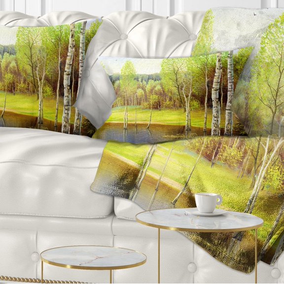 Designart Light Green Autumn - Landscape Printed Throw Pillow - 12x20