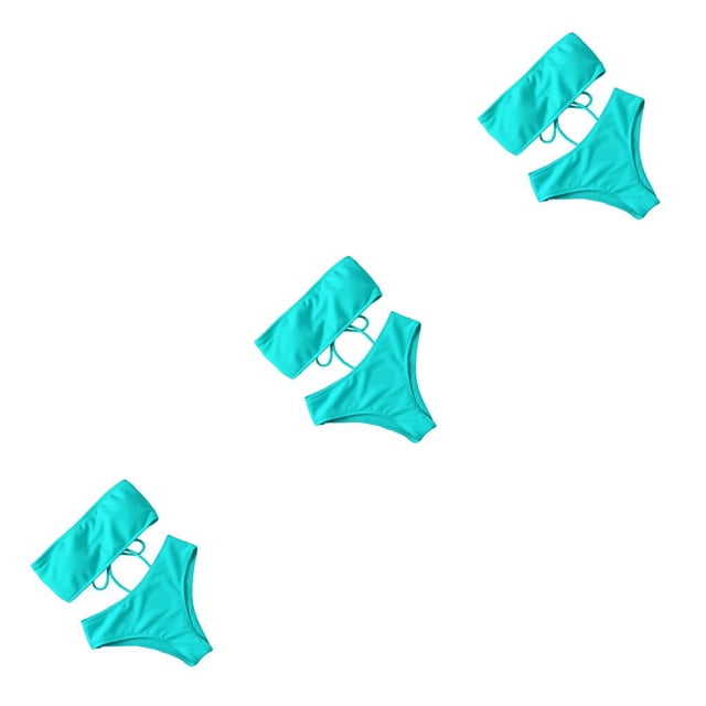 Soidarity Traje de baño dividido para mujer Bustier sin tirantes Acolchado Poliéster Ajustable Traje de baño Vacaciones Viajes Fiesta Ropa de playa Cian cian L 3piezas Soidarity CBP229174