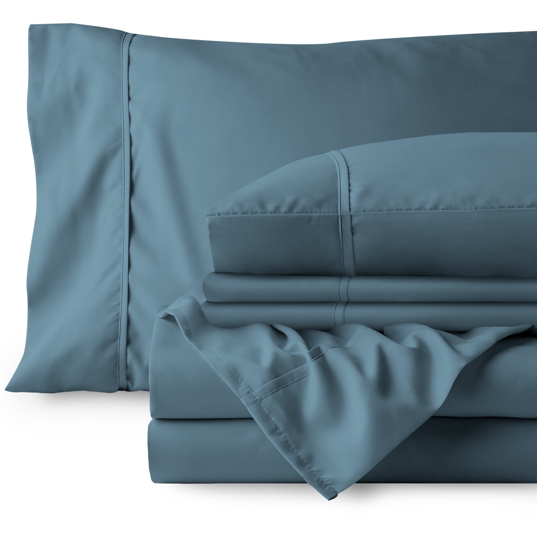 Bare Home 7 Piece Sheet Set, Microfiber, 2 Extra Pillowcases, Split King, Coronet Blue
