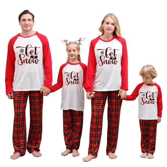 Family Matching Christmas Pajamas, Baby Romper/Letter Snowflake Pattern Long Sleeve Tops and Plaid Pants Sleepwear Set