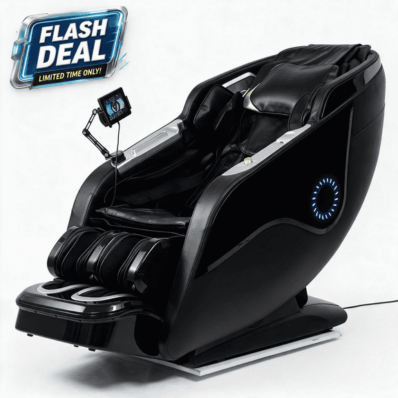 Pucloce 4D Full Body Massage Chair, Zero‑Gravity Dual SL‑Track Recliner, 8 Auto Programs, Back & Calf Heating, AI Voice Control, Airbag Massage, Bluetooth, Black