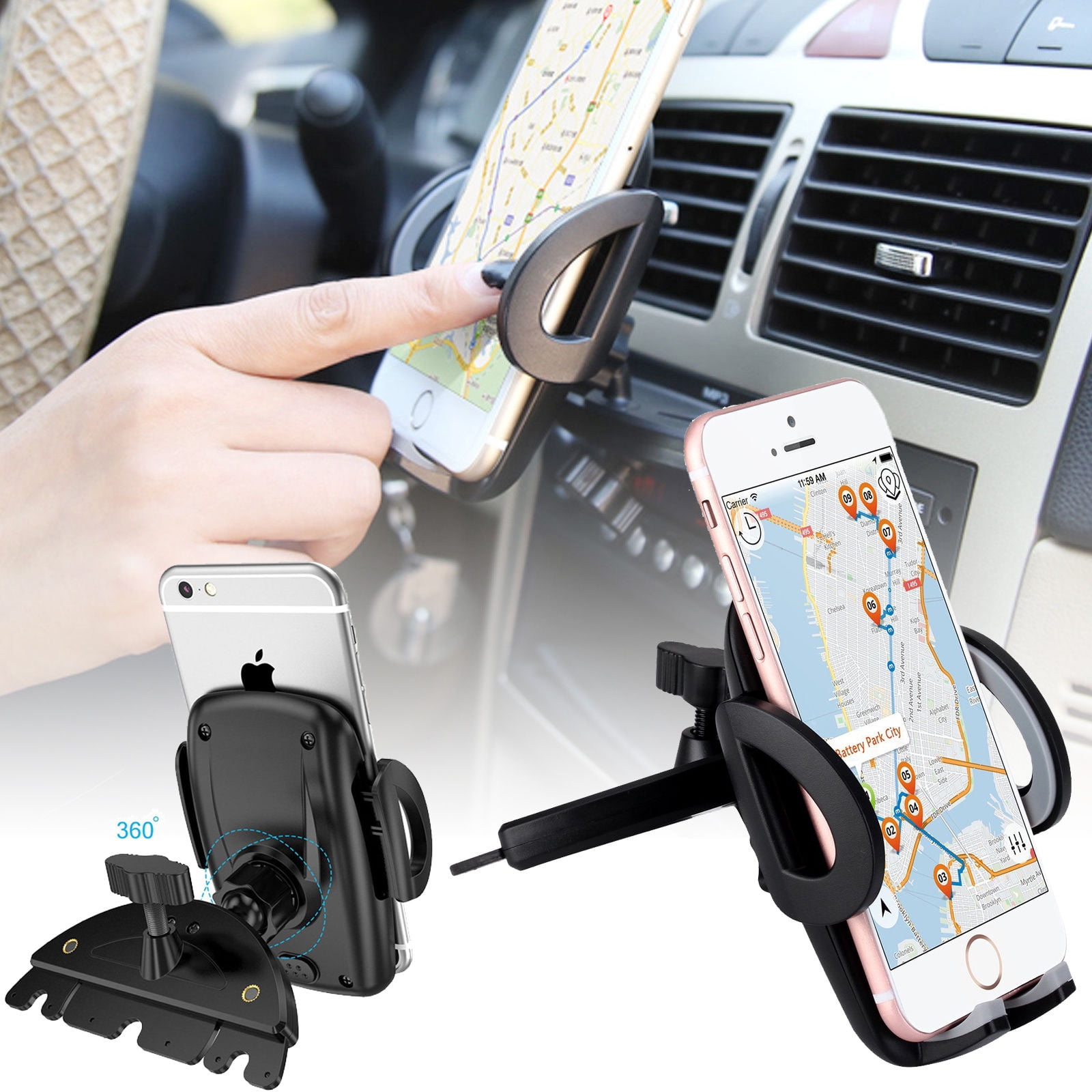 iPod Touch Mpow Universal CD Slot Car Mount Car Cradle With Spring Holder HTC Nexus 5 Sony /& GPS Devices 360 Degree Rotation Phone Holder for iPhone 7//6// 6 Plus// 6S// 5// 5S Car Phone Holder LG