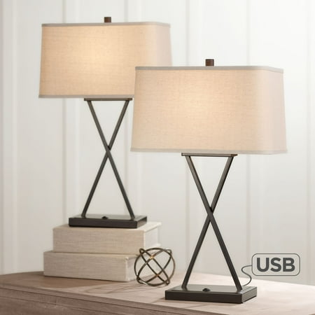 Franklin Iron Works Modern Table Lamps Set Of 2 With Hotel Style