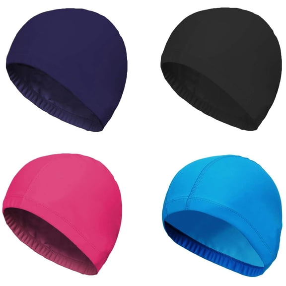 4-Pack Man Women Pure Color Nylon Spandex Fabric Swim Cap Swimming Cap Bathing Cap