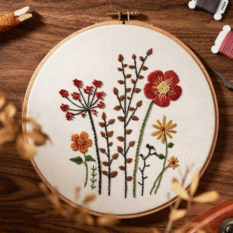 3 Pack Embroidery Kit for Beginners , Floral Plant Pattern,Cross Stitch  Kits Set , Including Stamped Embroidery Cloth with 3 Embroidery Hoops,  Color Threads and Tools (Flower)