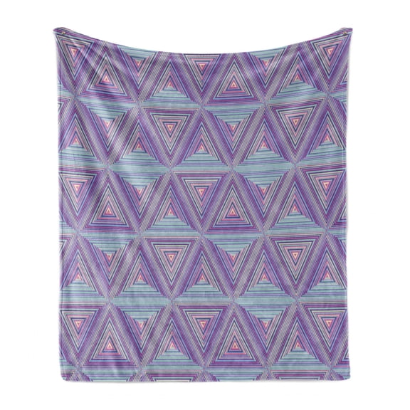 Abstract Soft Flannel Fleece Blanket, Geometric Shapes in Neon Colors Mosaic Patterns Triangular Dimensions, Cozy Plush for Indoor and Outdoor Use, 70" x 90", Lavender Pale Sky Blue, by Ambesonne