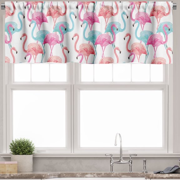 Ambesonne Watercolor Valance Pack of 2, Hawaii Flamingos, 54"X18", Pale Blue Salmon Pink