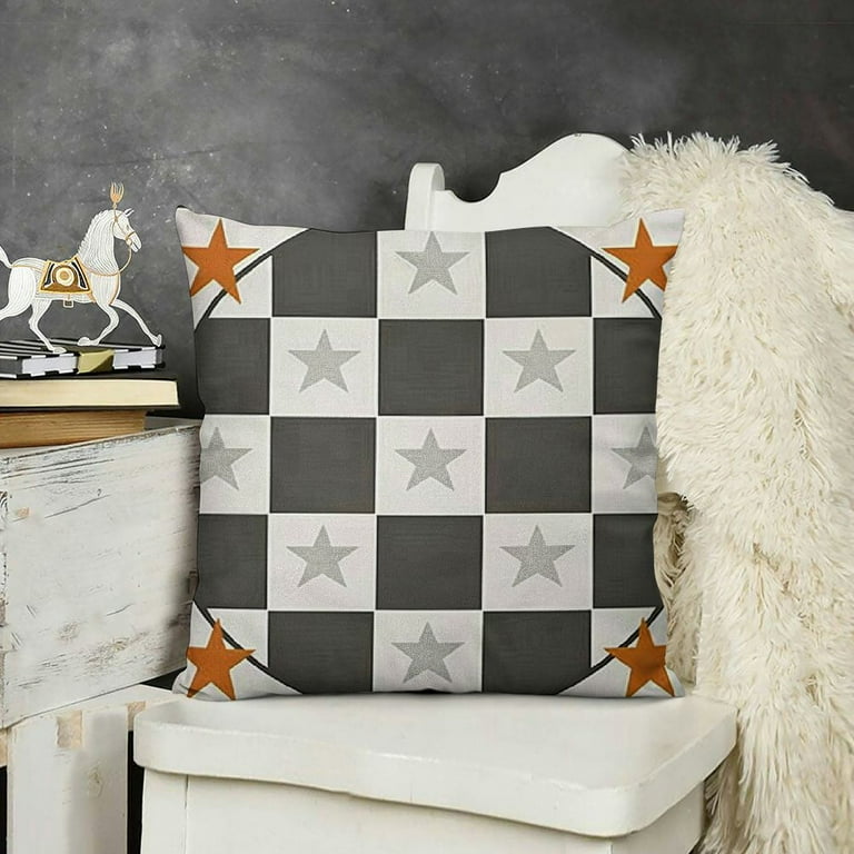 Cotton Linen Throw Pillow Case Orange Grey Star Flag Printed