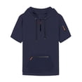 thumbnail image 4 of Styesk T Shirts for Man Men Solid Color Summertime Short Sleeve Hooded Zipper Pocket Shirt Top, 4 of 4