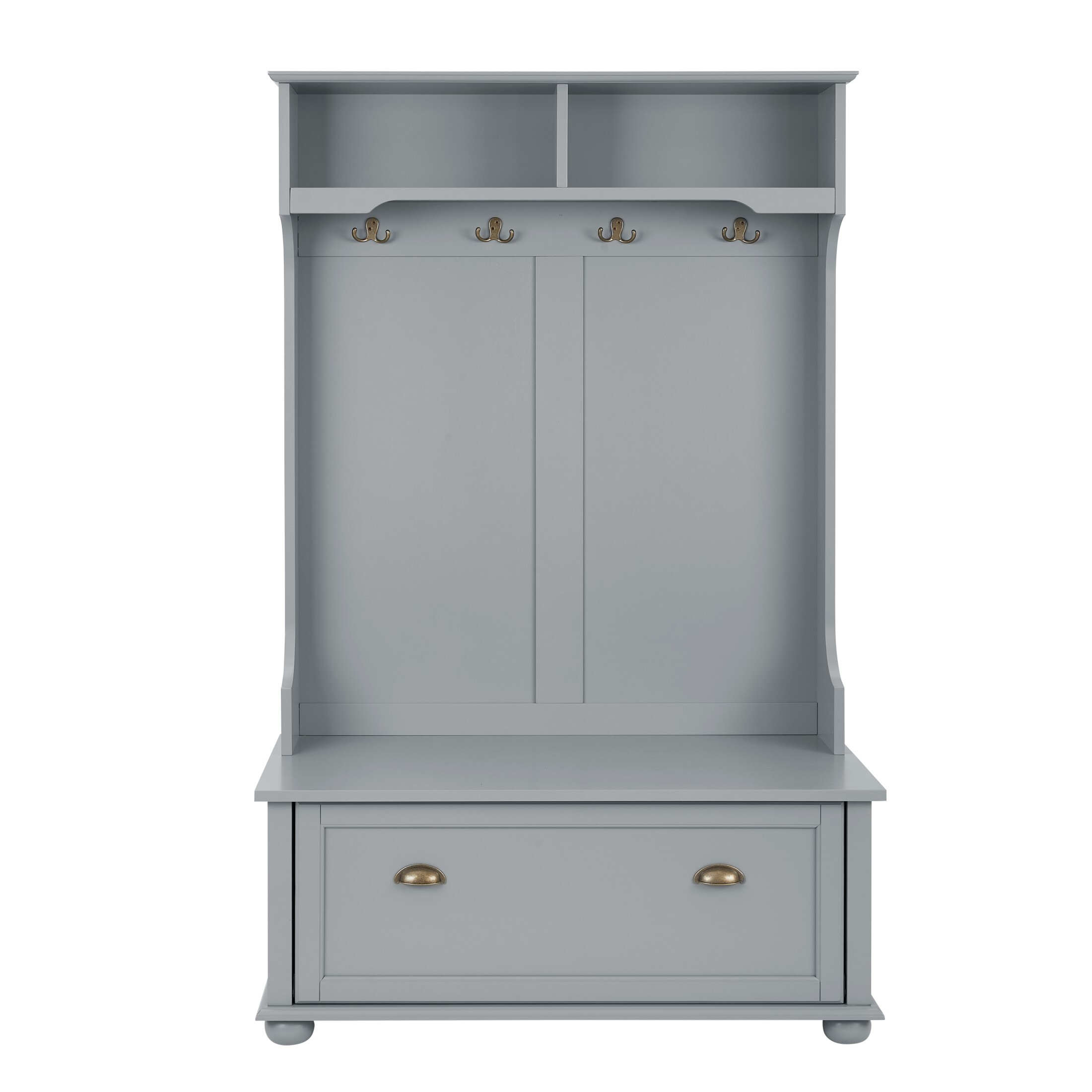 DEALTOPS Classic Hall Tree with Bench and Open Shelves, Entryway Coat Racks with Cabinets, Gray