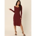 thumbnail image 2 of Unique Bargains Women's Fashion Long Sleeve Slim Fit Ribbed Knit Sweater Midi Dresses M Wine Red, 2 of 6