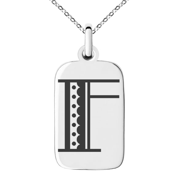 Stainless Steel Letter F Initial Metro Retro Monogram Engraved Small Rectangle Dog Tag Charm Pendant Necklace