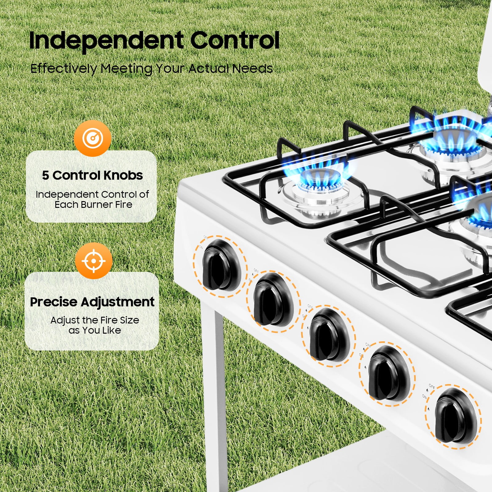TFCFL Natural Gas Stove 5 Burners Portable Camping Stove 300000 BTU Outdoor Cooking Gas Stove with 2 Tier Rack