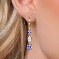 thumbnail image 3 of Gem Stone King 18K Yellow Gold Plated Silver Blue Tanzanite 3 Stone Dangle Earrings for Women (5.02 Cttw, Gemstone December Birthstone, Oval 8X6MM, 7X5MM and 6X4MM), 3 of 6