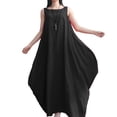 thumbnail image 1 of Maxi sin mangas de las mujeres vestido de la túnica más bolsillos del tamaño O cuello vestido de tan Tomshoo Negro L, 1 of 6