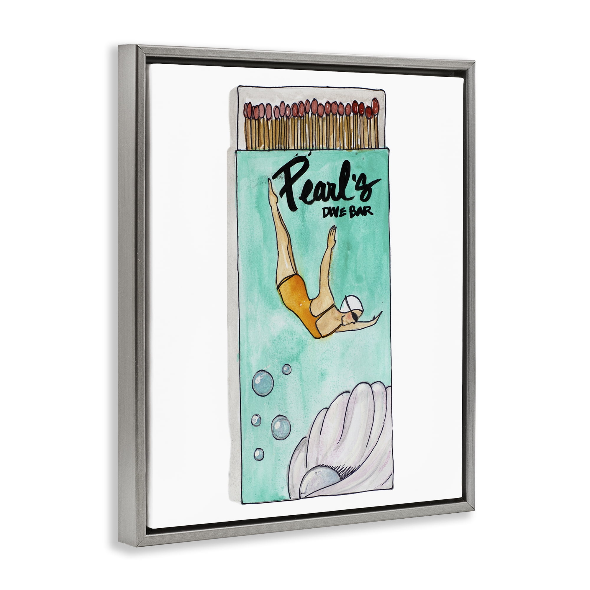 Stupell Industries Pearl Dive Matchbox Gray Framed Floater Canvas Wall Art, design by Nola James