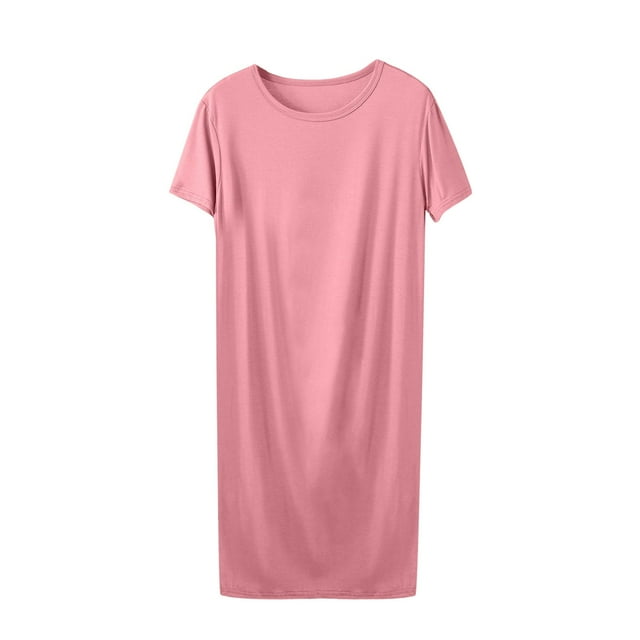 Ohufall Chemises de Nuit pour Femmes Grande Taille à Manches Courtes, Col Rond, Chemises de Nuit Extensibles Fines et Amples, Taille TG-5TG
