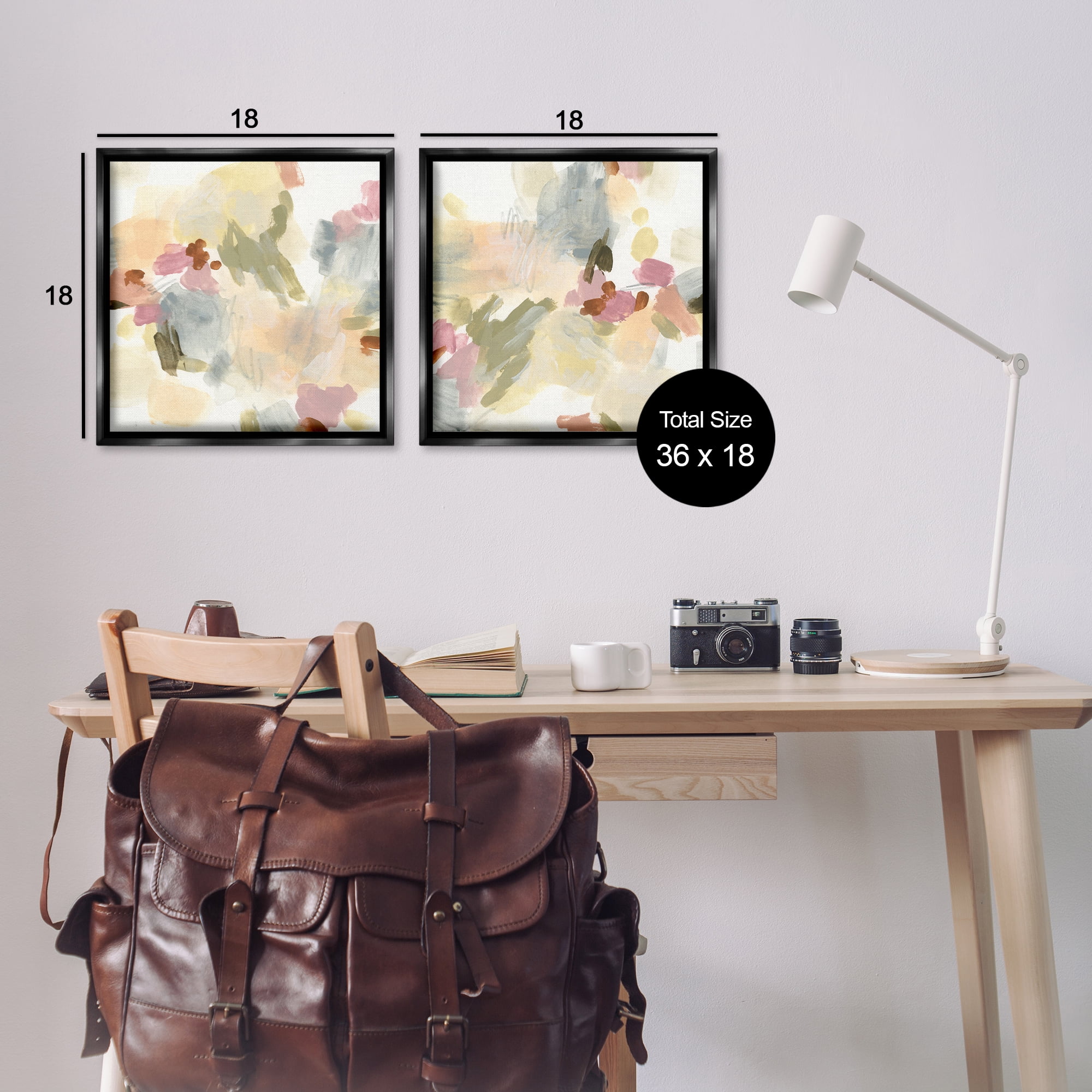 Stupell Industries Restless Abstract Splotches Abstract Painting Black Floater Framed Canvas Art Print Wall Art, 18 x 18, Set of 2