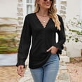 thumbnail image 4 of Plus Size Blouse for Women Ladies Spring And Summer V-neck T-shirt Chiffon Solid Color Casual Loose Pleated Long-sleeved Shirt, 4 of 5