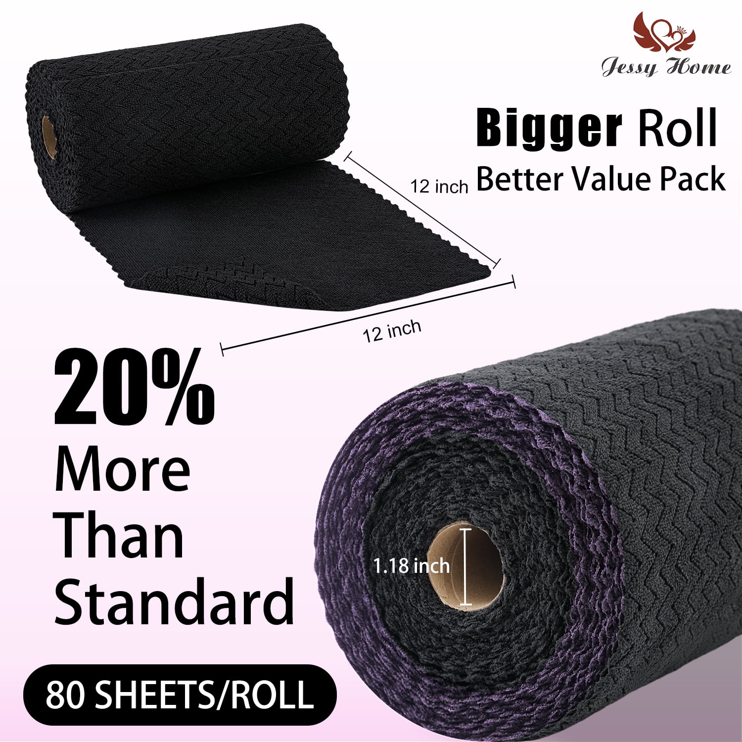 Jessy Home 80 Pack Textured Microfiber Clean Cloth Roll,Tear Away 12"x12" Reusable Paper Towel Lint Free Rags & Durable Dish Cloth, Absorbent Shop Towels for Kitchen,Car,Window