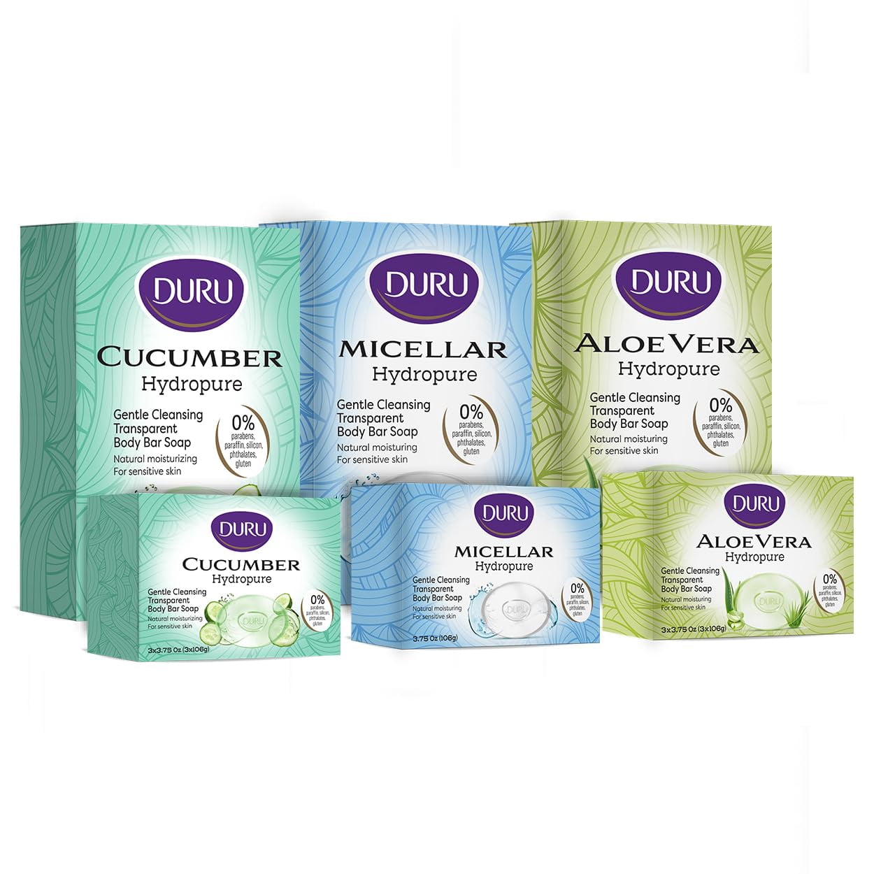 Duru Cucumber Glycerin Cleansing Bar Soap, 11.25 Oz (Pack of 3) | sensitive | vegan, transparent | paraben free, alcohol free, silicone free, phthalete free, gluten free