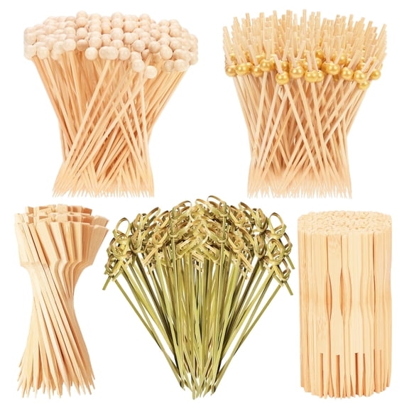 500PCS Cocktail Picks, Eco-friendly Natural Bamboo Fancy Food Picks, Reusable Toothpicks for Appetizers, Drinks Fruit, Bamboo Food Sticks Charcuterie Boards Accessories for Party