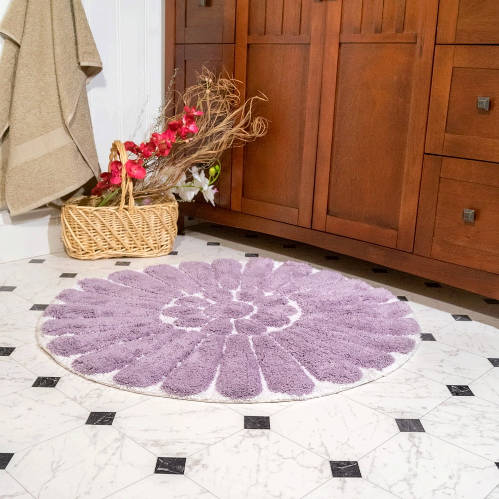 Chesapeake Bursting Flower 2pc White & Lilac Round Bath Rug Set (24
