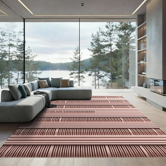 ODIKA 4'x6' Machine Washable Non-Slip Area Rug, Minimalist Dusty Rose High Traffic Rug, Pink, 959985