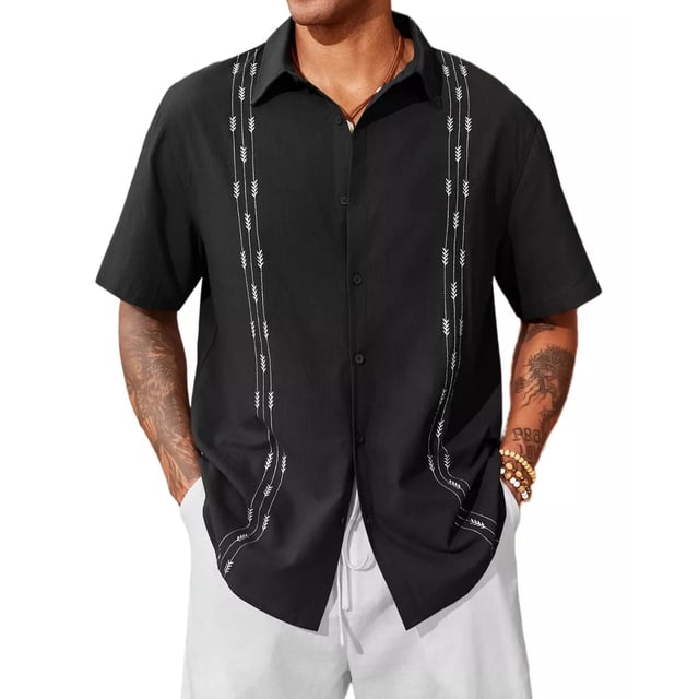 Playa De Guayabera Cubana Camisas Casual De Lino Para Hombre