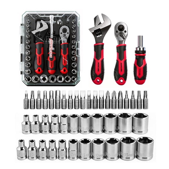 IRONCUBE Small Tool Set, Socket Set, Adjustable Wrench, Ratchet Wrench,  Screwdriver Set, All IN One Tool Set, 53-Piece
