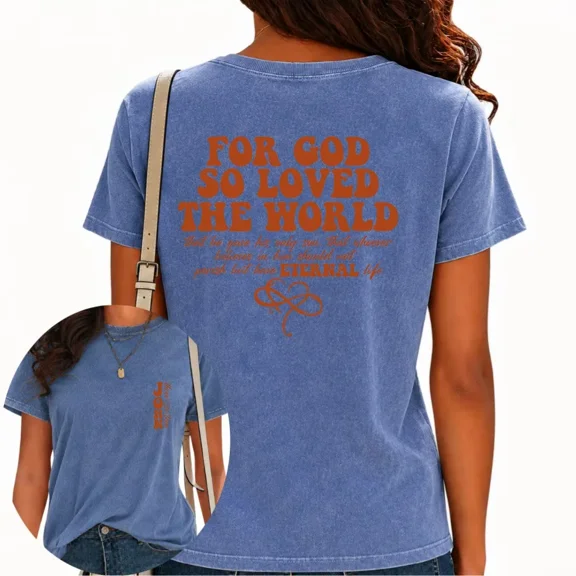UNISHE Womens Scripture Graphic Tees Vintage Wash T-Shirts Relaxed Fit Short Sleeve Religious Streetwear Tops Blue, 2XL